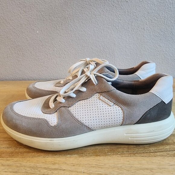Ecco Shoes Mens Size 12 Gray White Suede Leather Comfort Lace Up Casual Sneakers main image 12